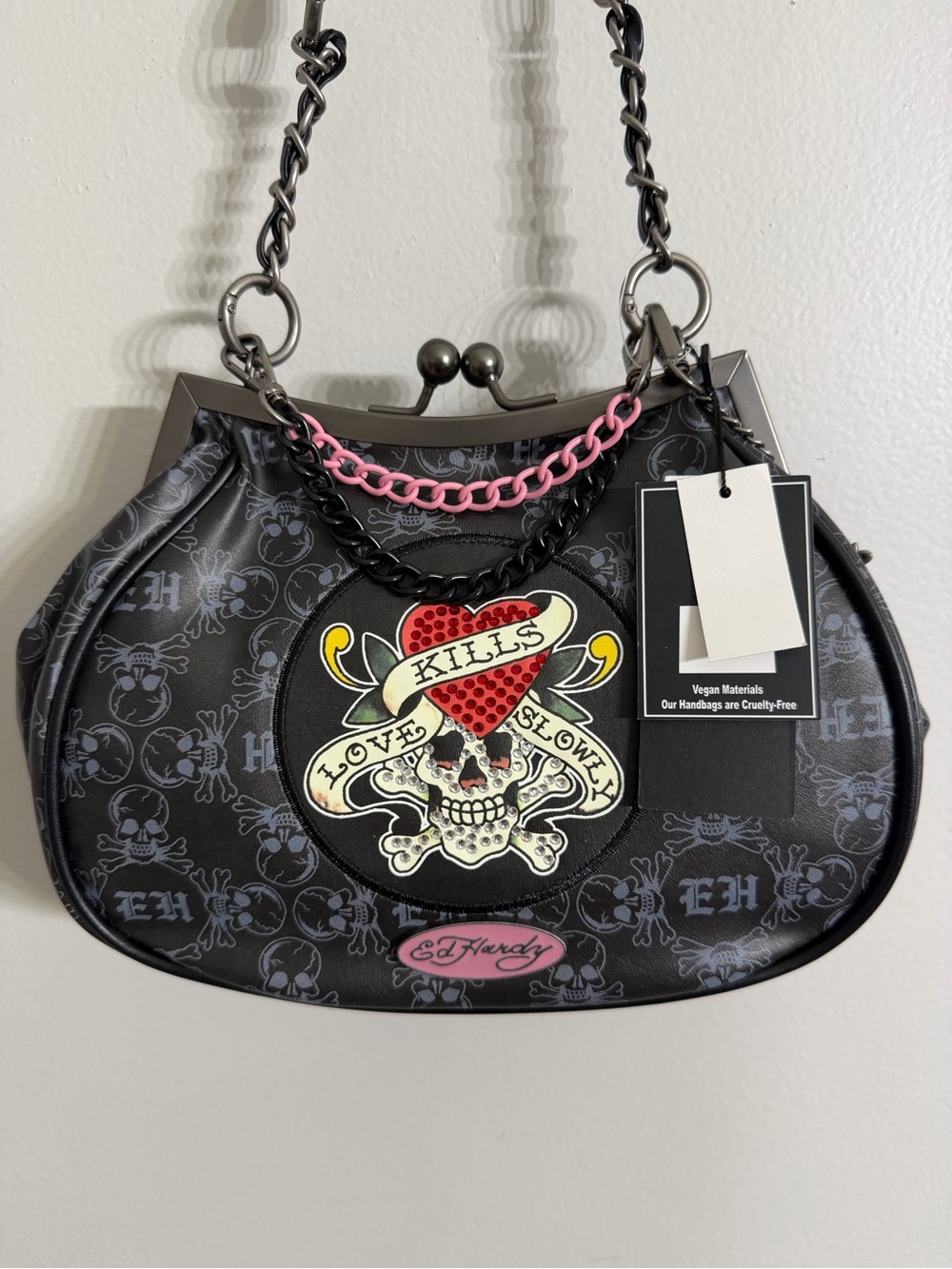 Ed Hardy "Mina" Kiss Lock Shoulder Bag
